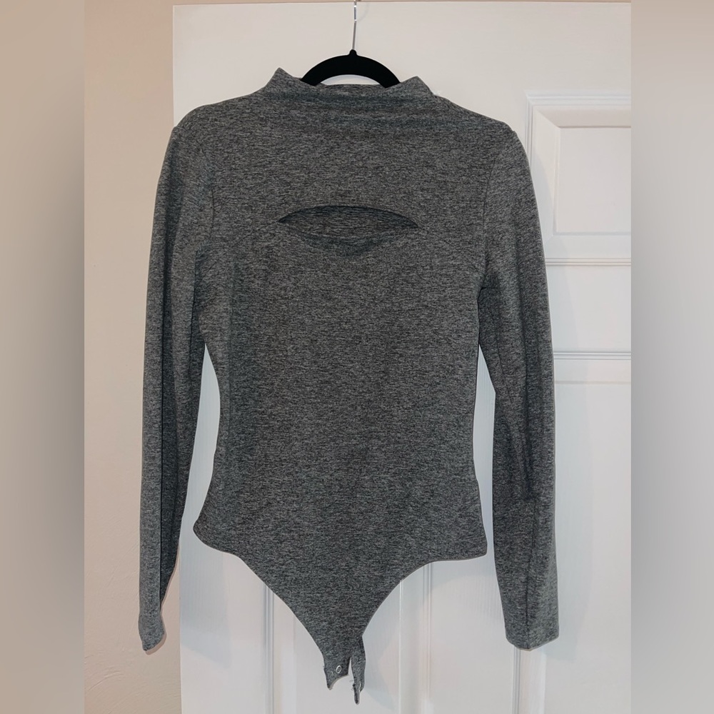 Dark gray long sleeved body suit from Express, body contour collection